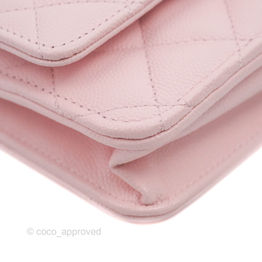 Chanel Quilted Classic Wallet on Chain WOC Pink Caviar Gold Hardware