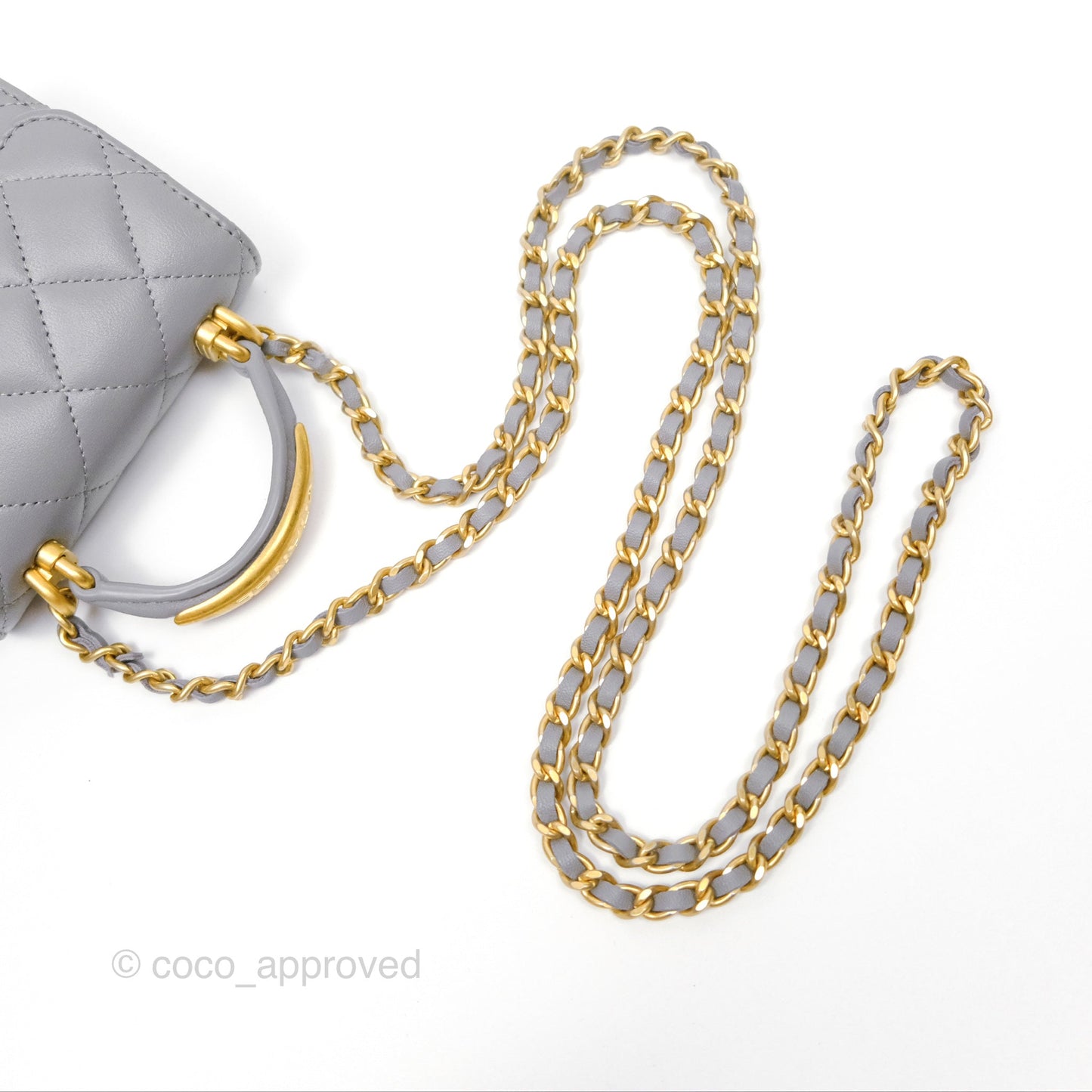 Chanel Mini Metal Handle Clutch With Chain Grey Lambskin Gold Hardware
