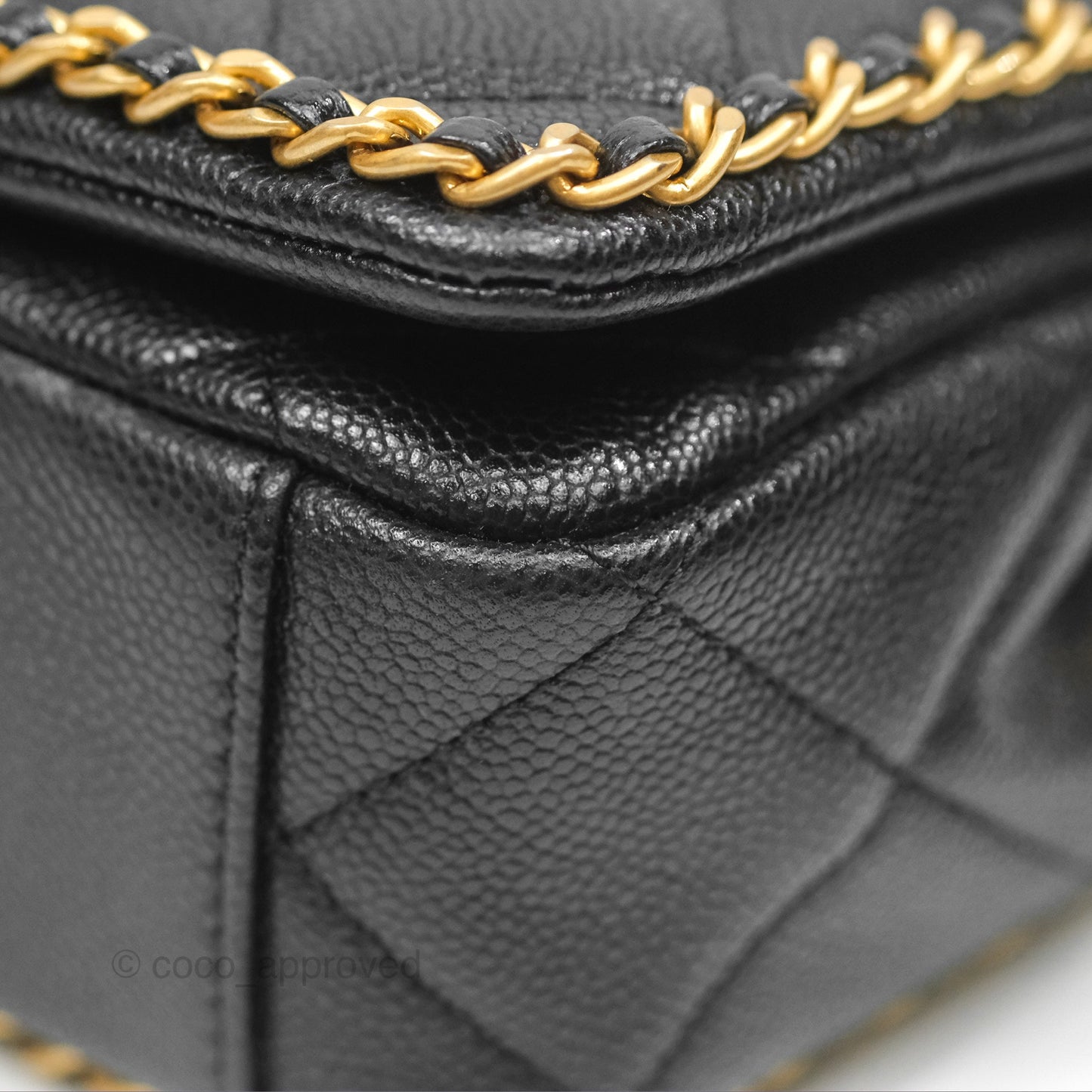 Chanel Chain Around Flap Bag Black Caviar Aged Gold Hardware 22B