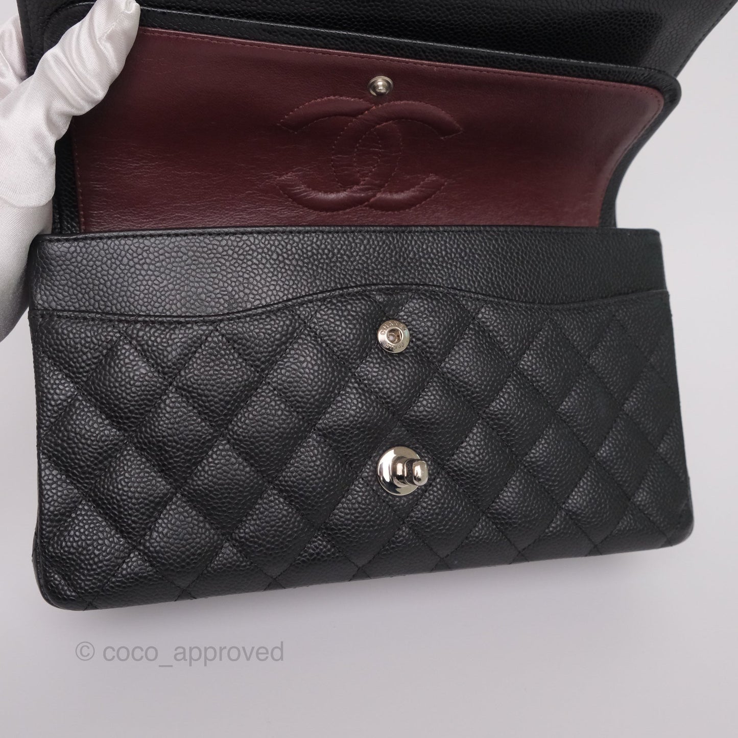 Chanel Classic M/L Medium Flap Quilted Black Caviar Silver Hardware