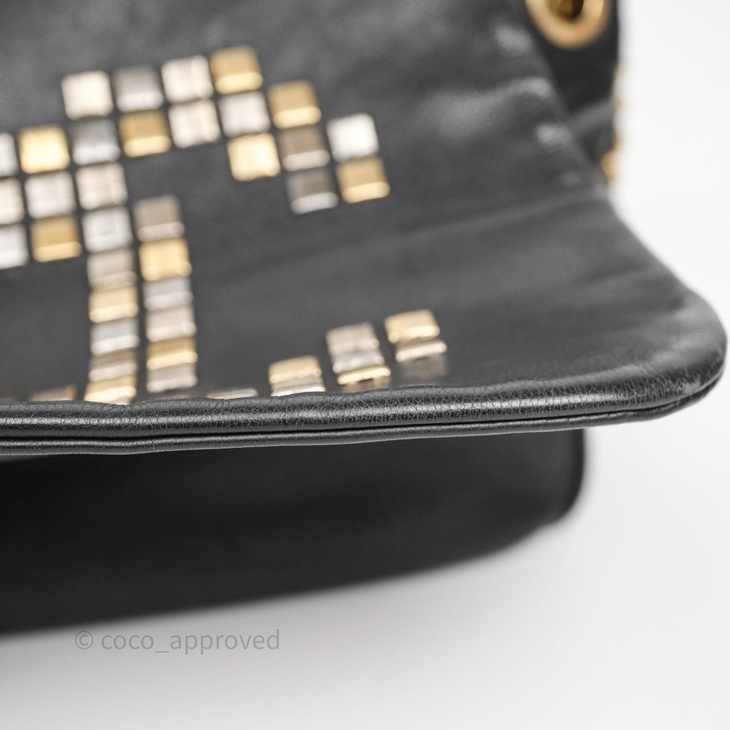 Chanel Mosaic Studs Accordion Flap Bag Black Calfskin Aged Gold Hardware