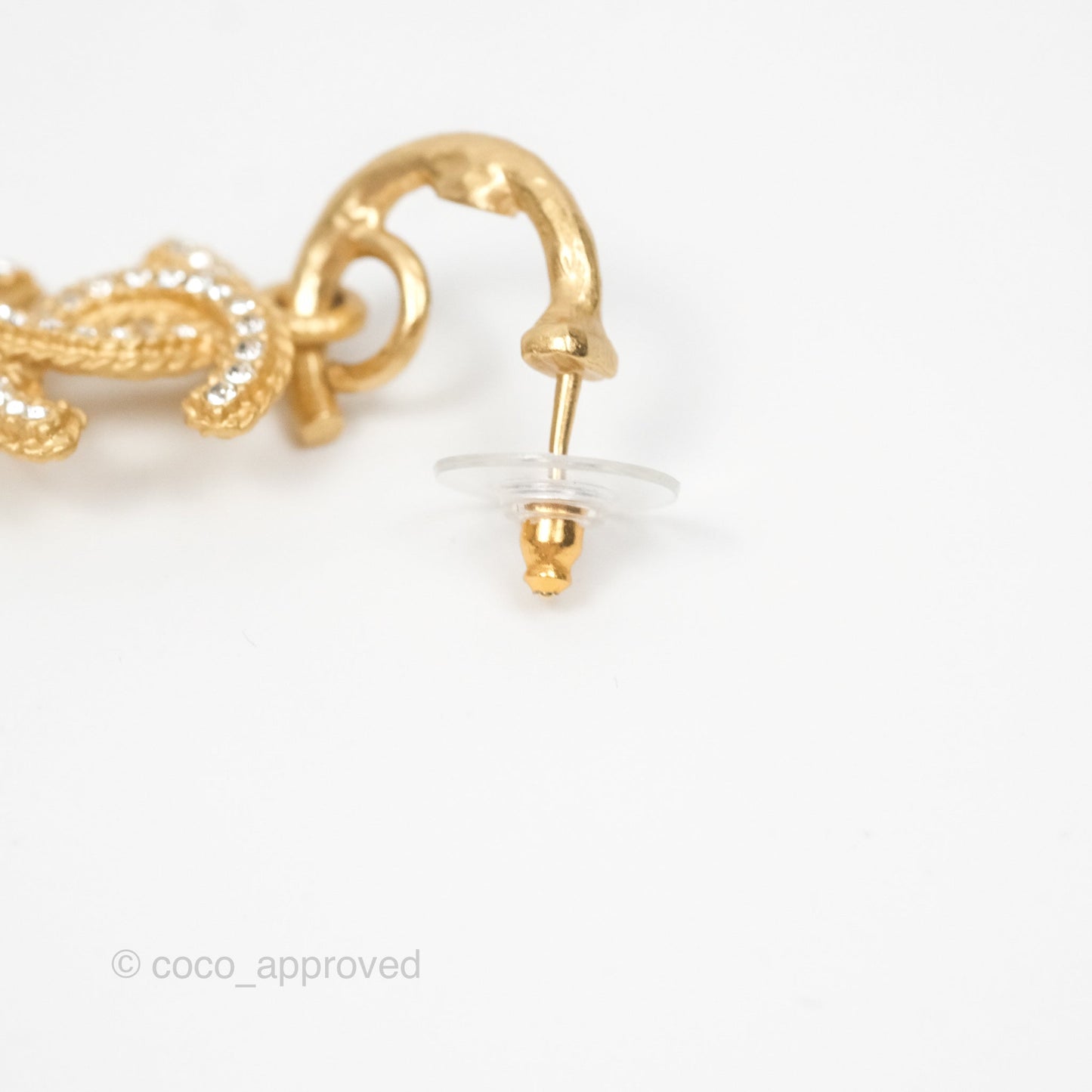 Chanel CC Crystal Pearl Drop Crystal Earrings Matte Gold Tone 20P