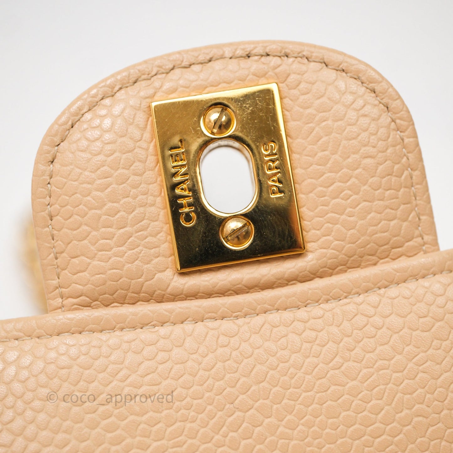 Chanel Classic M/L Medium Flap Quilted Beige Caviar Gold Hardware