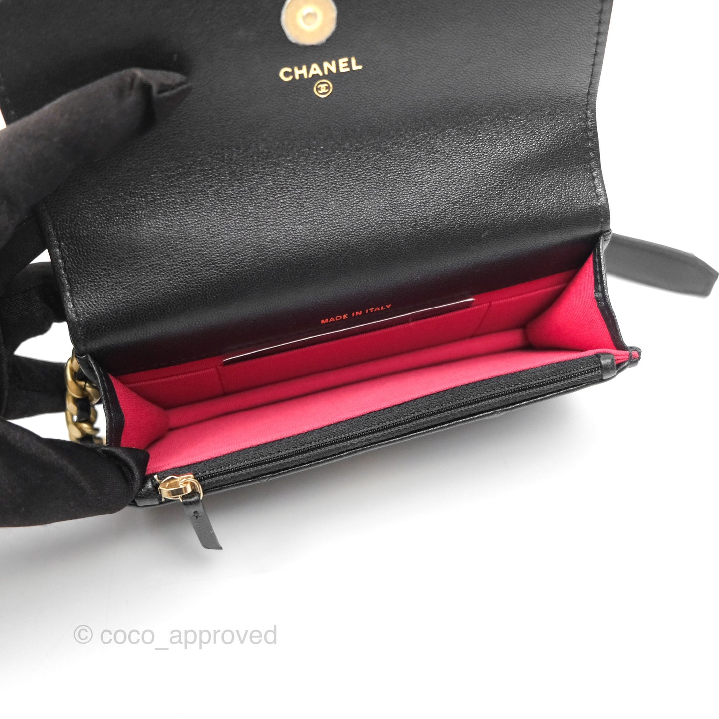 Chanel 19 Mini WOC Flap Phone Holder Black Lambskin Mixed Hardware