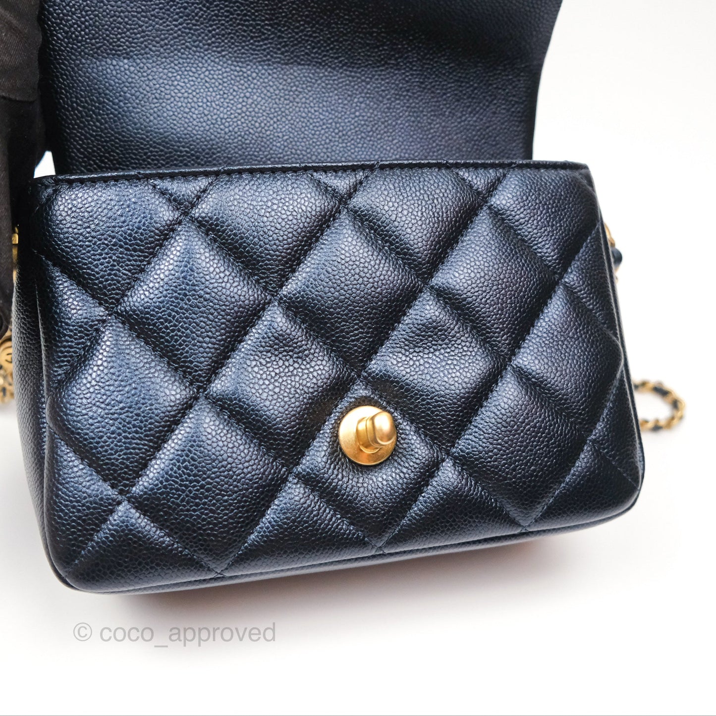 Chanel Quilted My Perfect Mini Iridescent Navy Caviar Aged Gold Hardware 21K