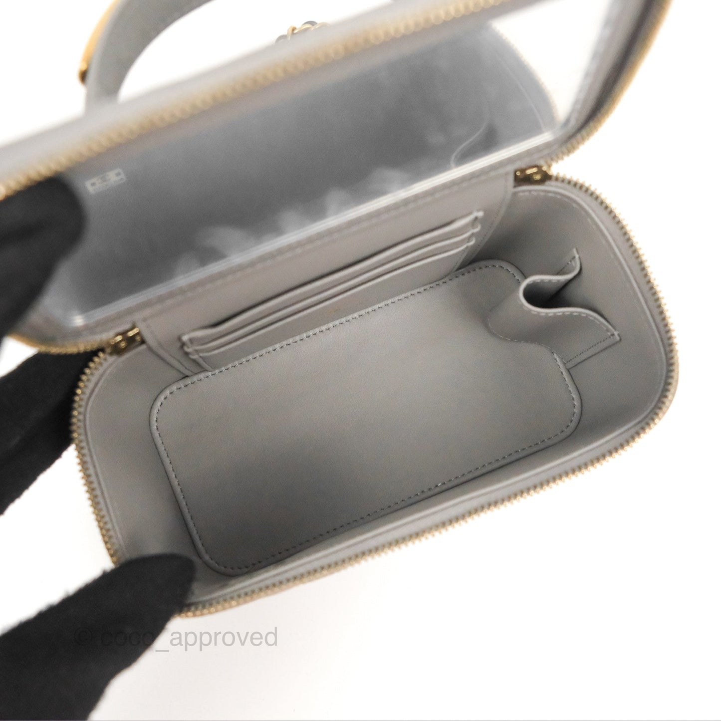 Chanel Vanity Rectangular Metal Top Handle Grey Lambskin Aged Gold Hardware