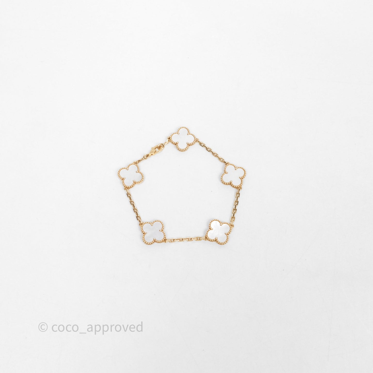 Van Cleef & Arpels Vintage Alhambra 5 Motifs White Yellow Gold Bracelet