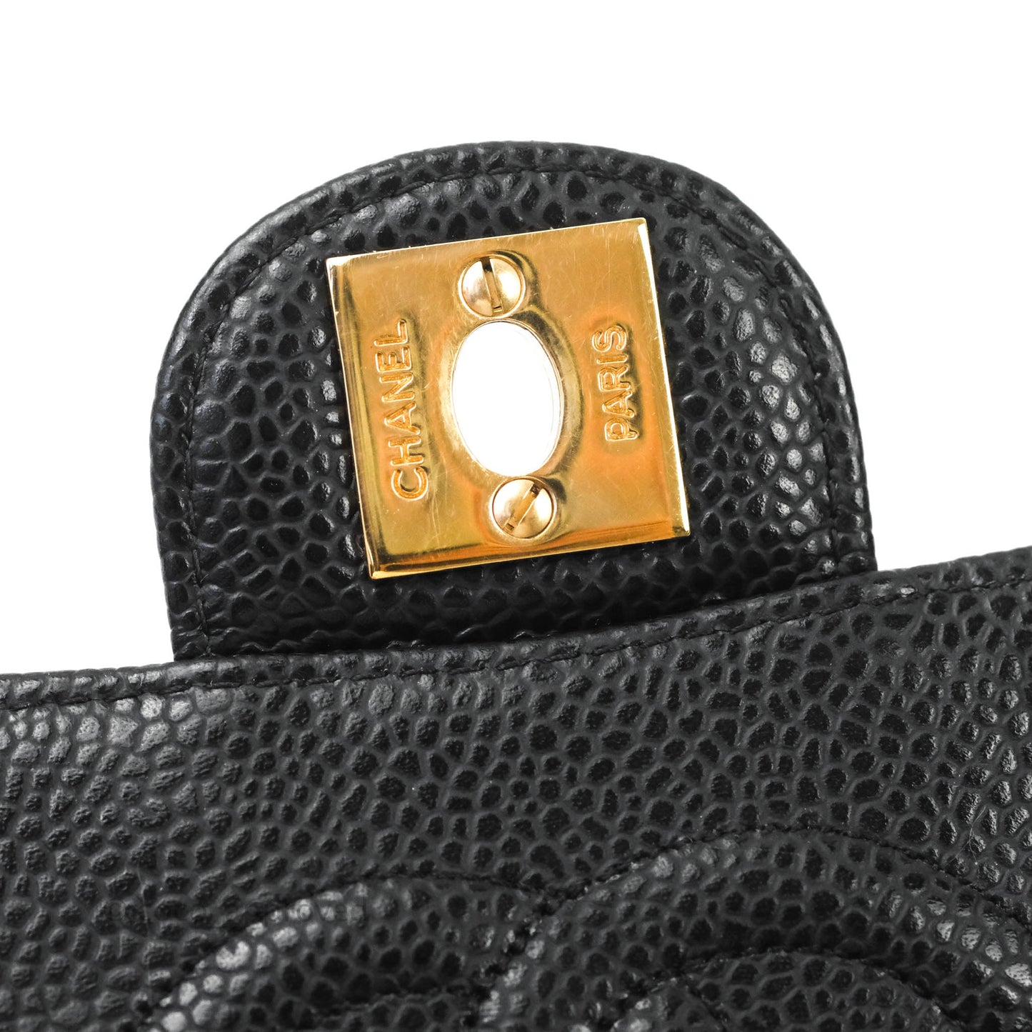 Chanel Quilted Vintage Mini Square Flap Black Caviar 24K Gold Hardware