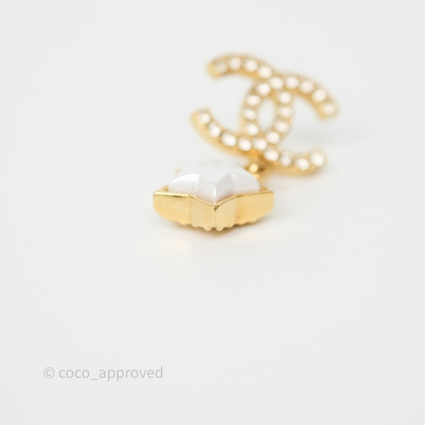 Chanel Crystal CC Star Drop Earrings Gold Tone 24C