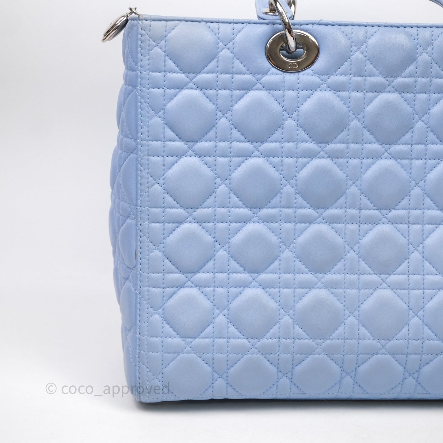 Christian Dior Large Lady Dior Cannage Blue Lambskin Silver Hardware