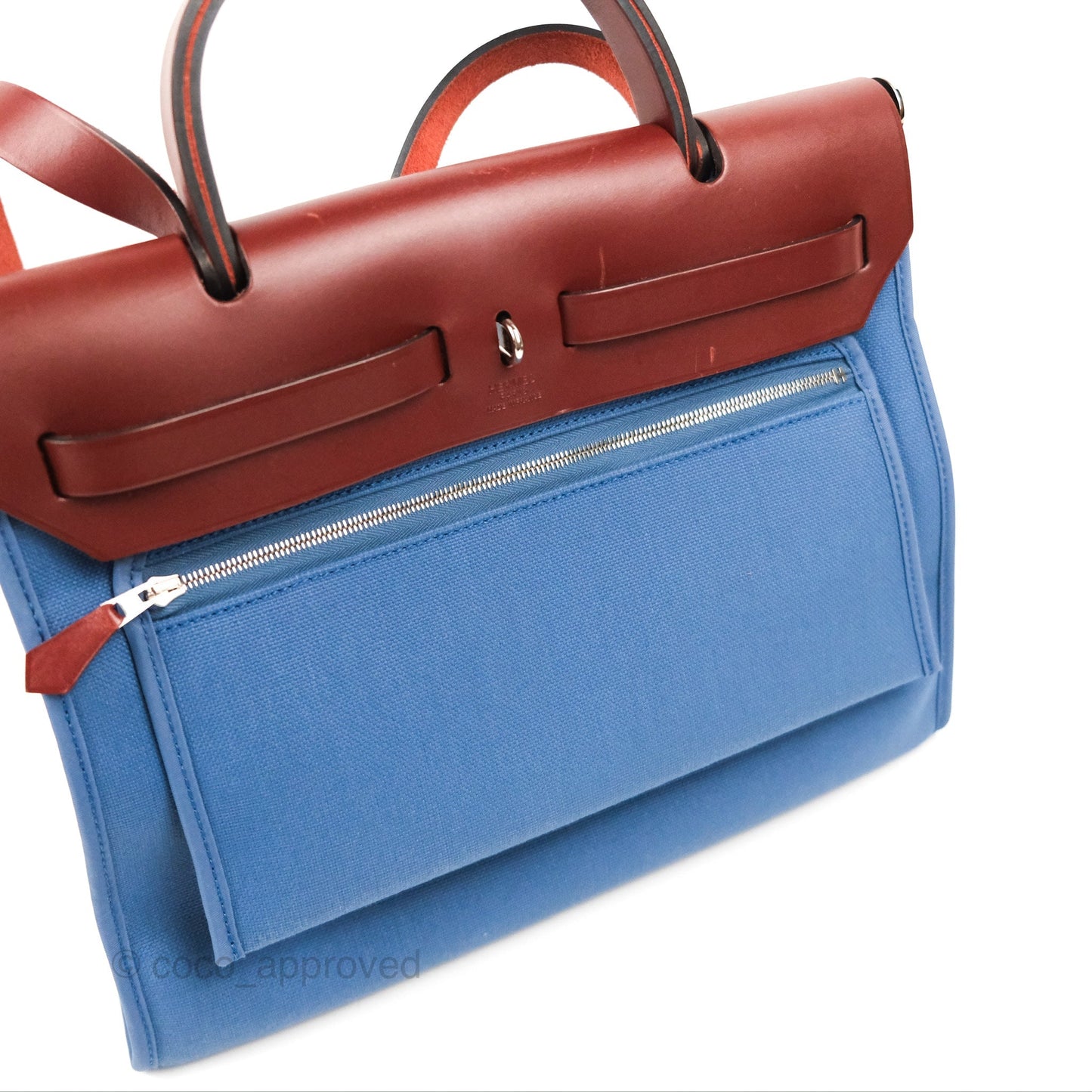 Hermès Herbag Zip 31 Rouge H/Bleu Agate Canvas Palladium Hardware