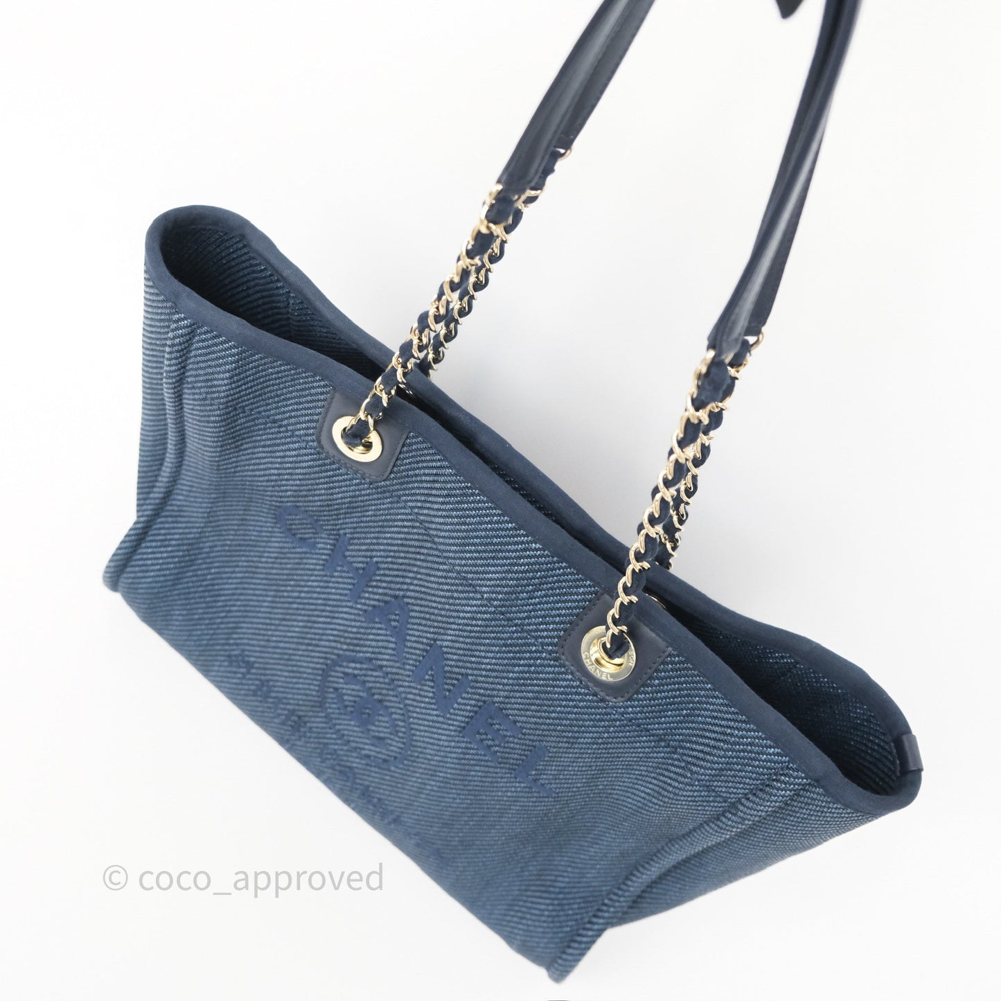 Chanel Medium Deauville Tote Navy Raffia Gold Hardware