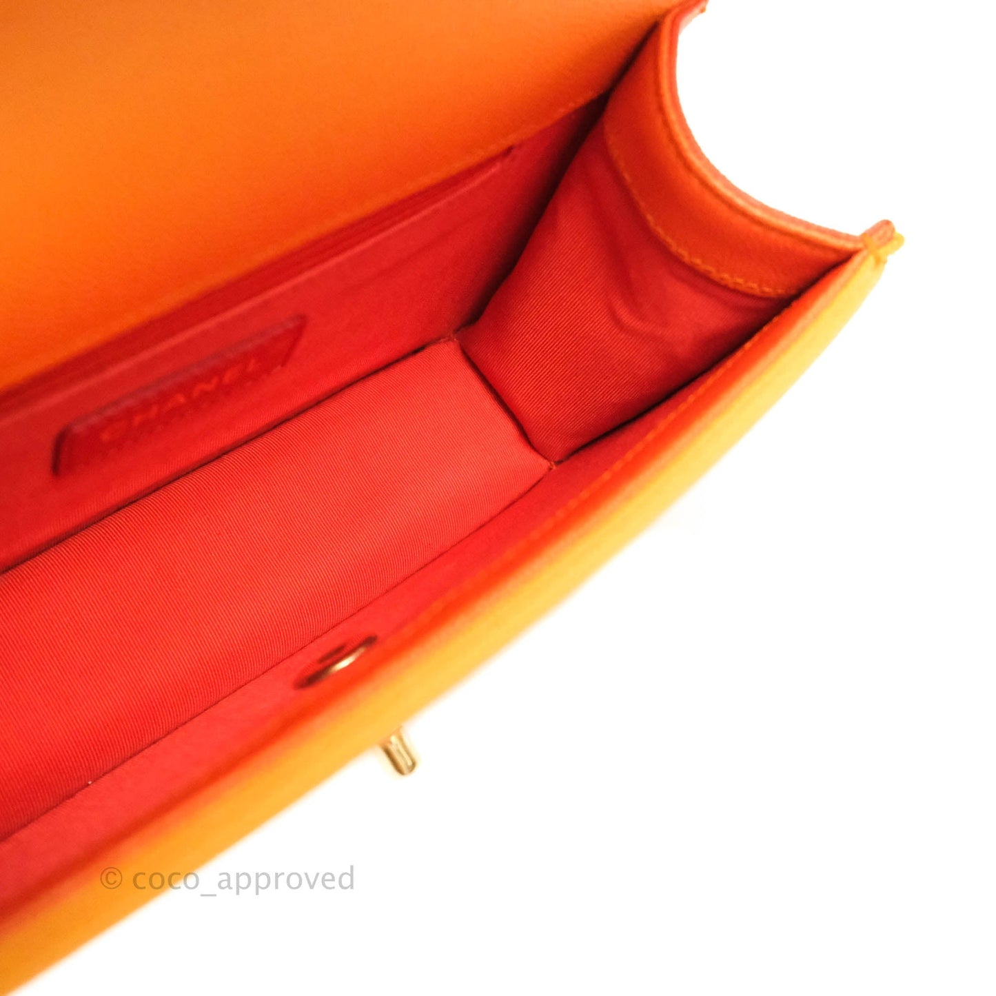 Chanel Quilted Sunset On The Sea Orange Flap Bag Caviar Aged Gold Hardware