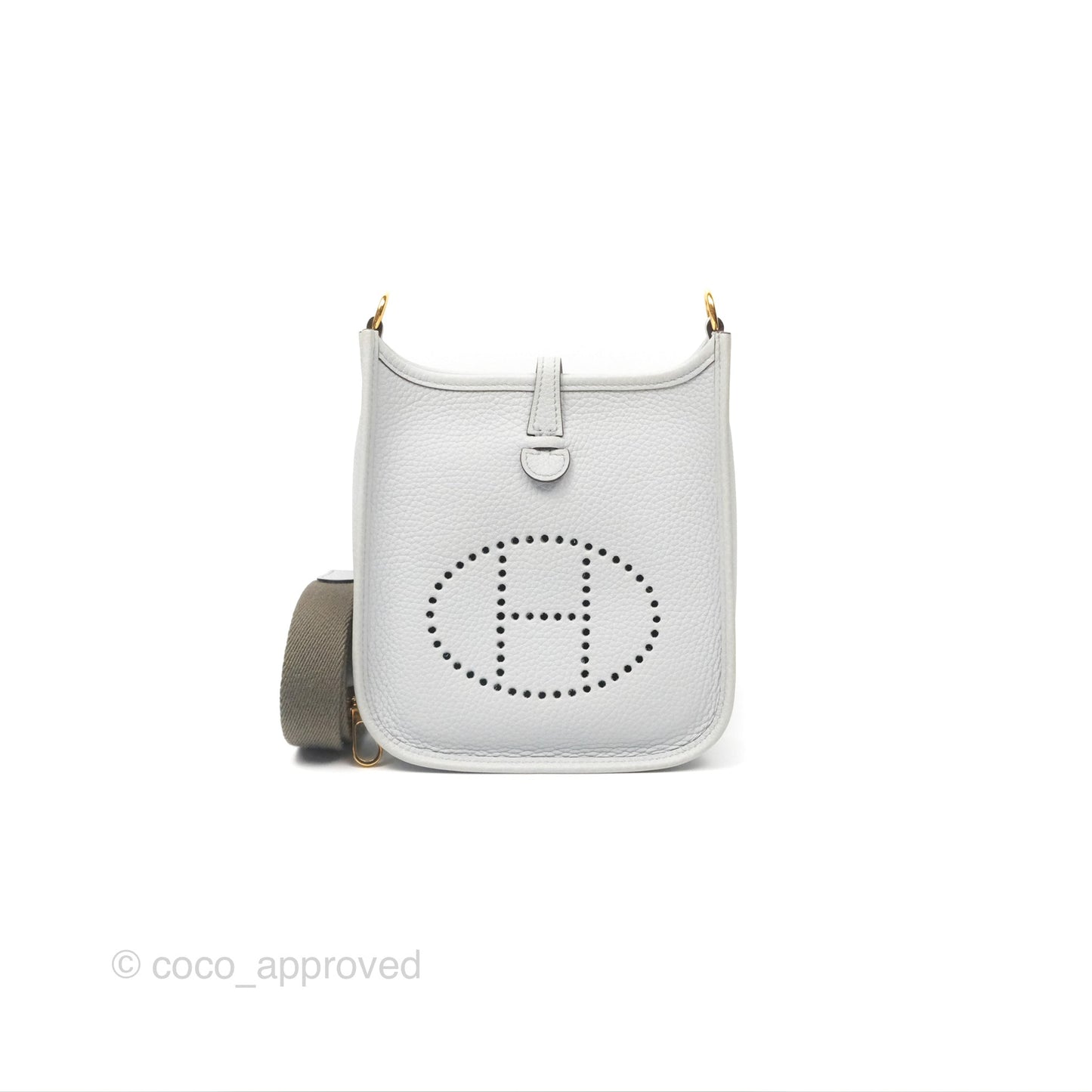 Hermès Mini Evelyne 16 Bleu Pale 08 Clemence/ Gris Etain 8F Gold Hardware