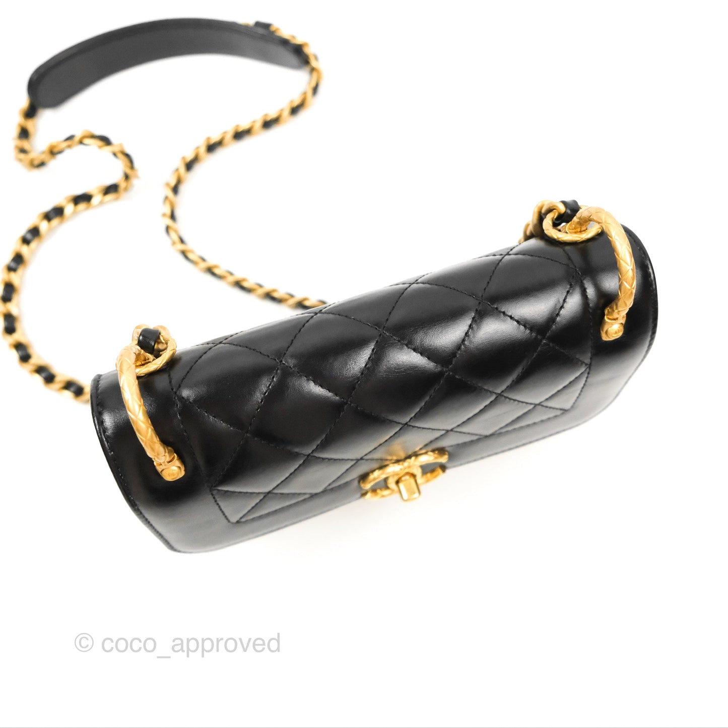 Chanel Mini Diana Flap Bag Black Calfskin Aged Gold Hardware 21B