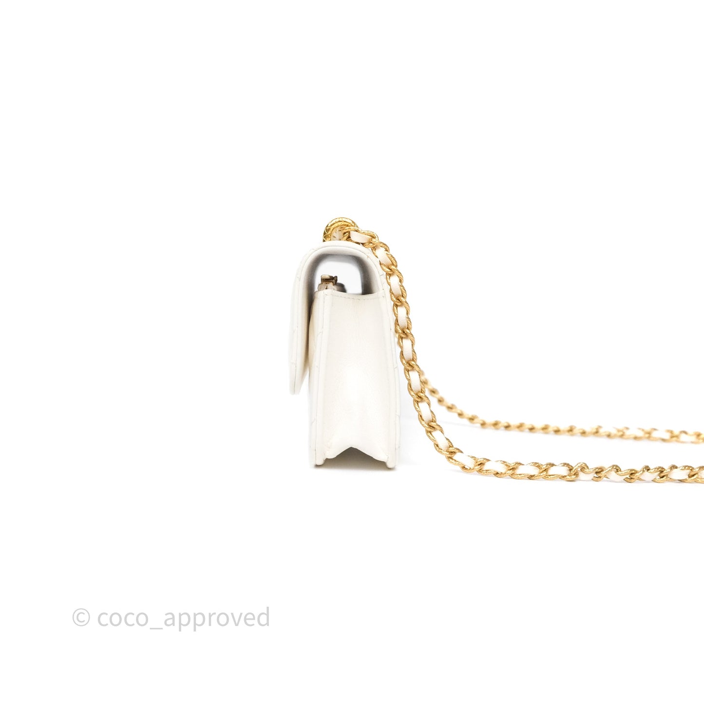 Chanel Dynasty Phone Holder with Chain White Ivory Lambskin Aged Gold Hardware