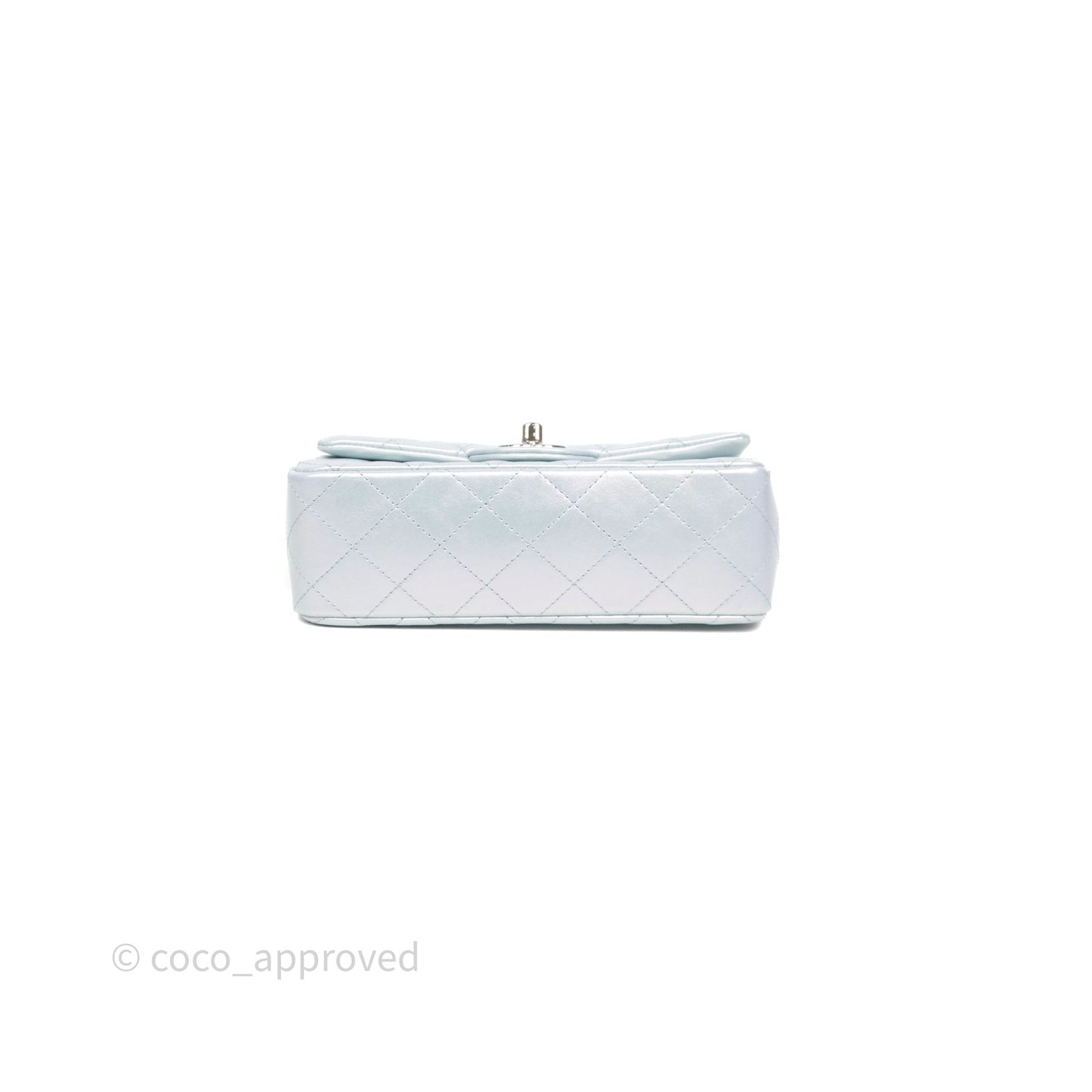 Chanel Mini Rectangular Bag Quilted Iridescent Icy Blue Silver Hardware