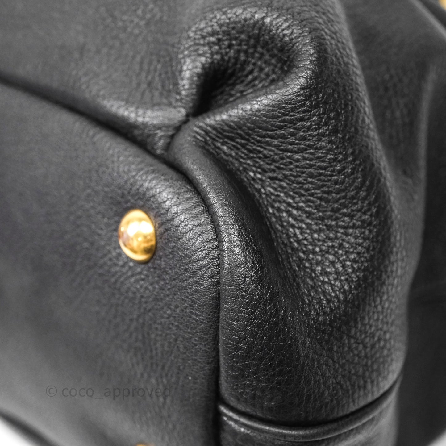 Miu Miu Vitello Tote Bag Black Gold Hardware