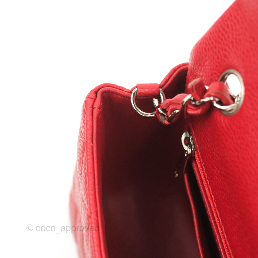 Chanel Quilted Mini Rectangular Flap Red Caviar Silver Hardware