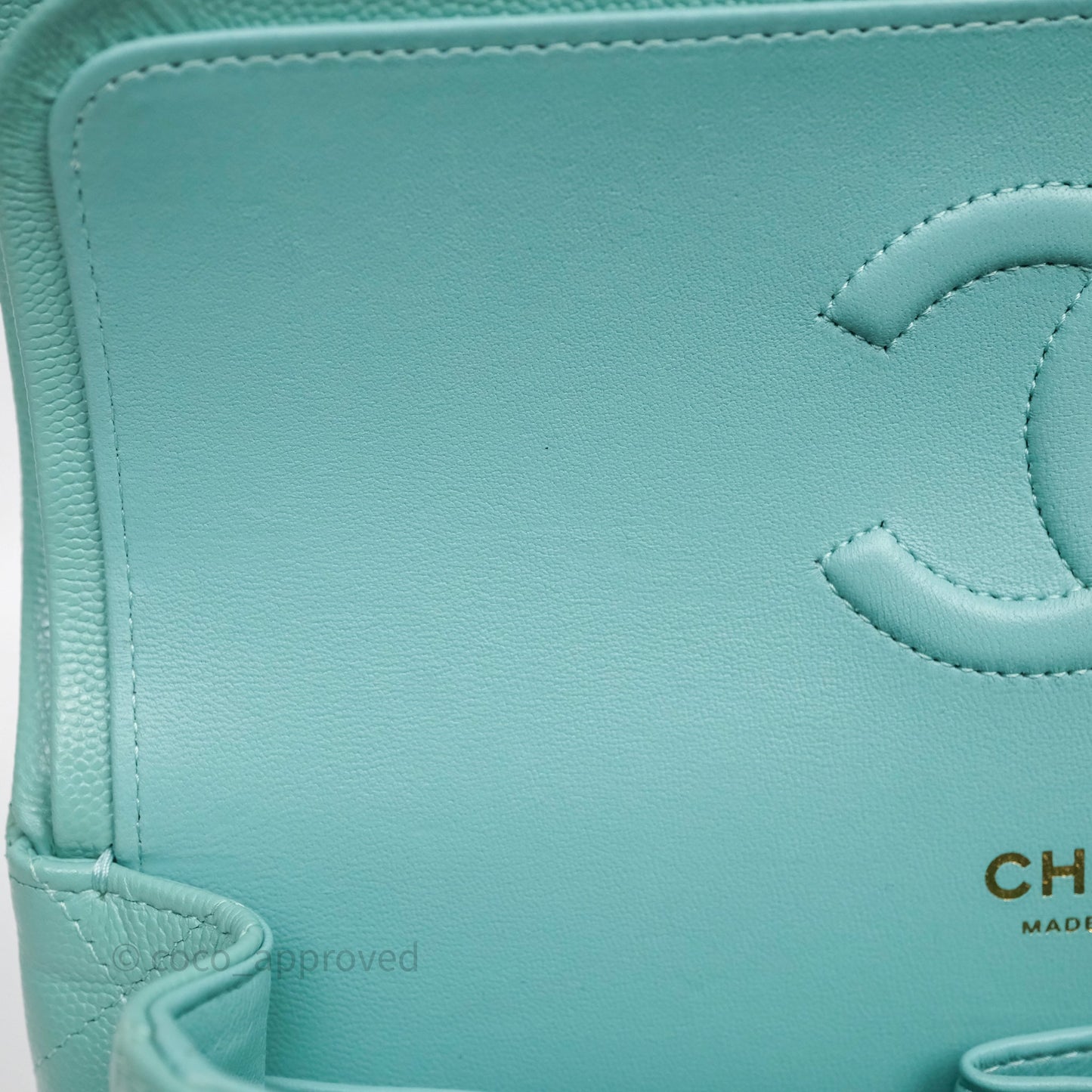 Chanel Classic M/L Medium Flap Quilted Tiffany Green Caviar Gold Hardware