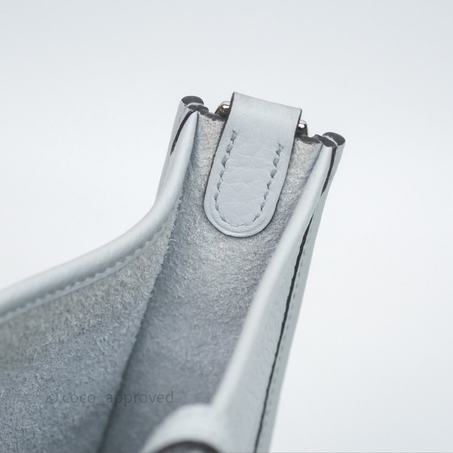Hermès Mini Evelyne 16 Bleu Pale 08 Clemence Palladium Hardware