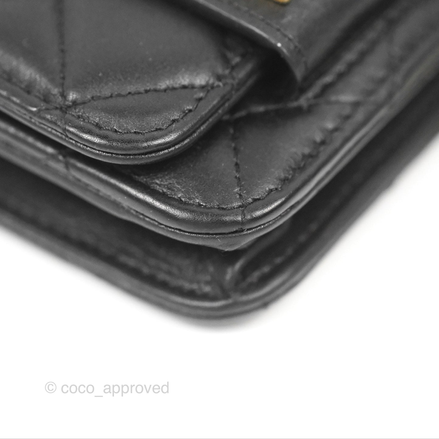 Chanel Logo Enchained Wallet On Chain WOC Black Calfskin Gold Hardware