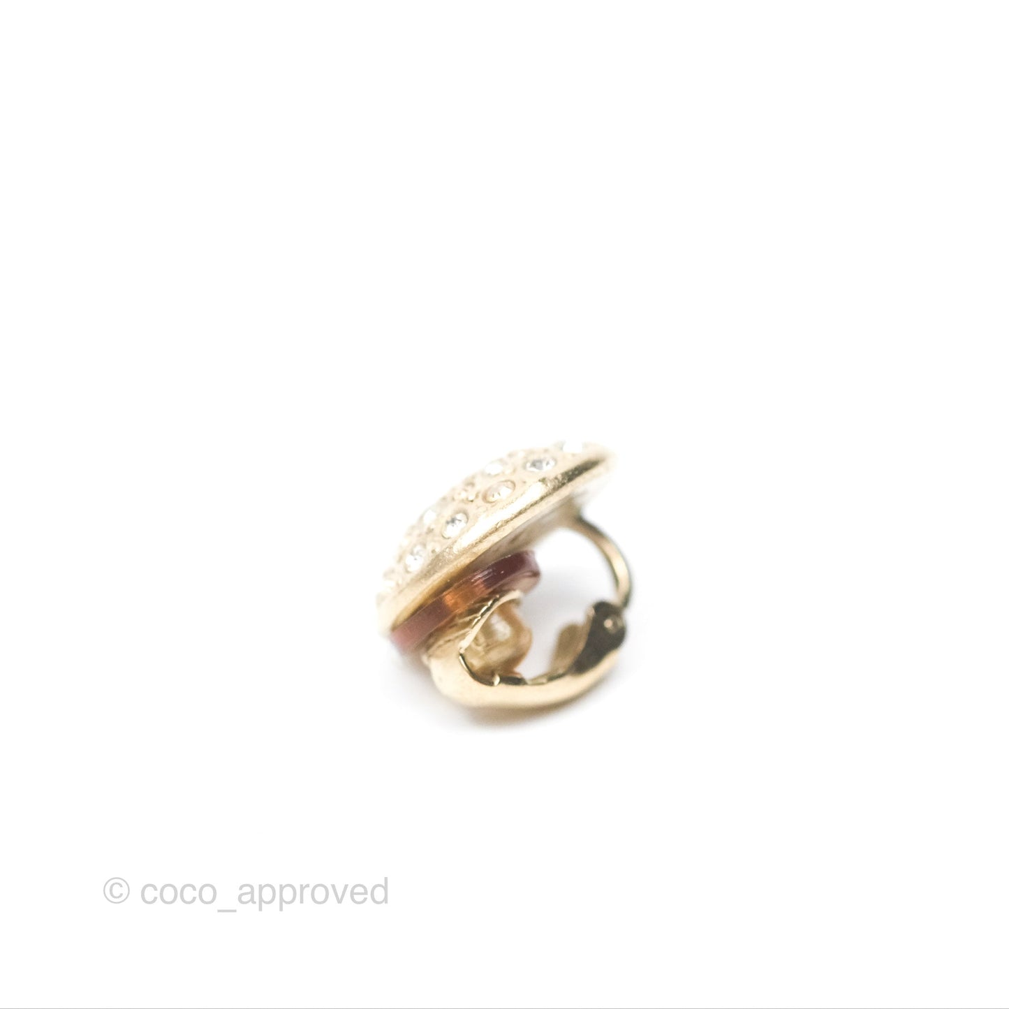 Chanel CC Crystal Round Ear Clips Gold Tone 16B