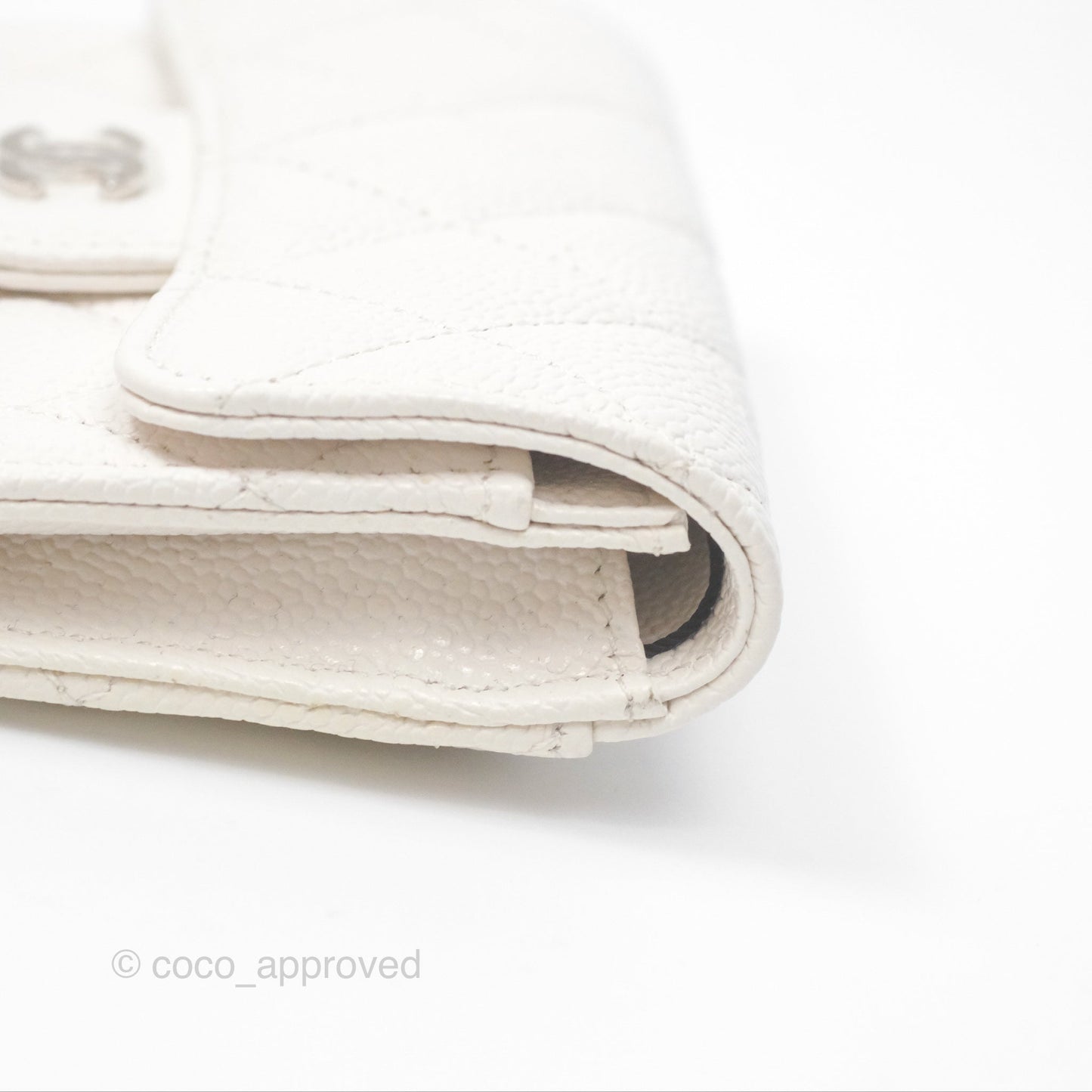Chanel Quilted Flap Card Holder White Caviar Silver Hardware