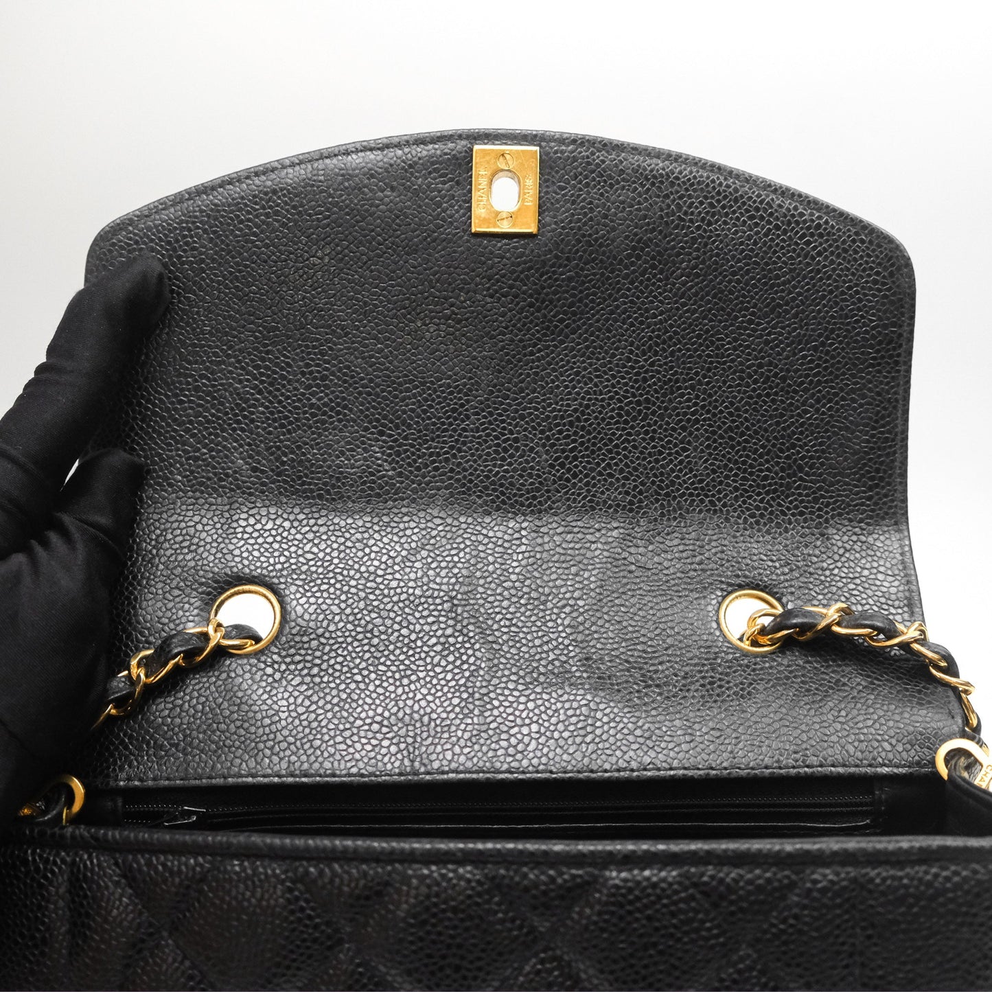 Chanel Small Vintage Quilted Classic Diana Flap Bag Black Caviar 24K Gold Hardware