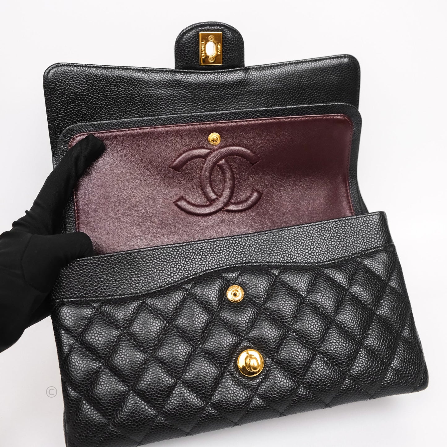 Chanel Classic M/L Medium Flap Quilted Black Caviar Gold Hardware