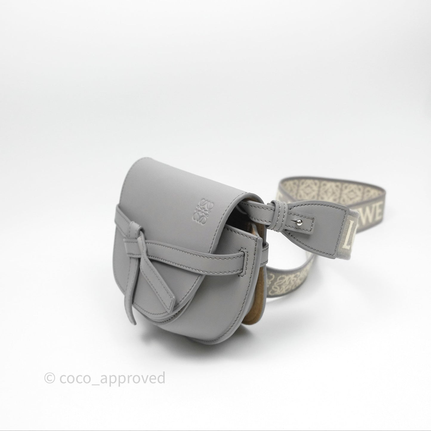 Loewe Mini Gate Dual Bag in Soft Calfskin & Jacquard Strap Light Grey