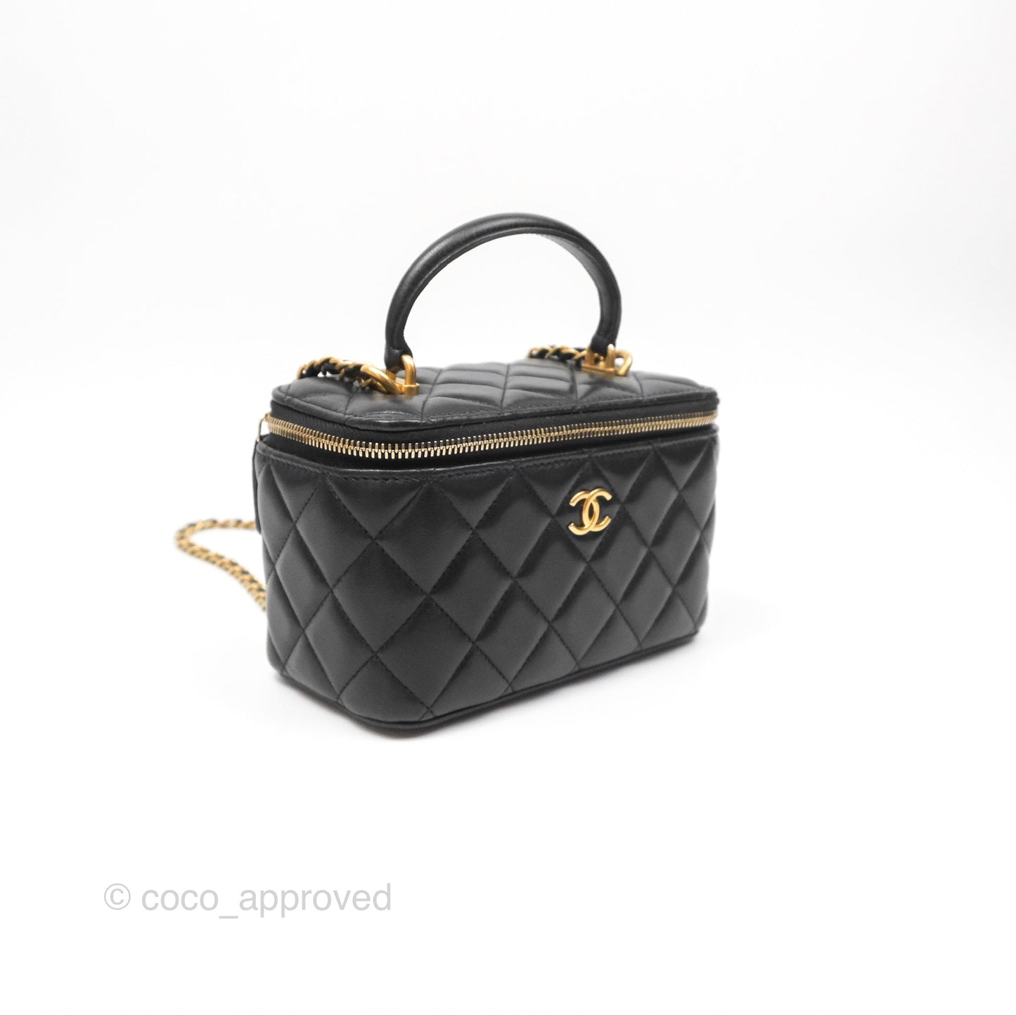 Chanel Vanity Rectangular Top Handle Black Lambskin Aged Gold Hardware