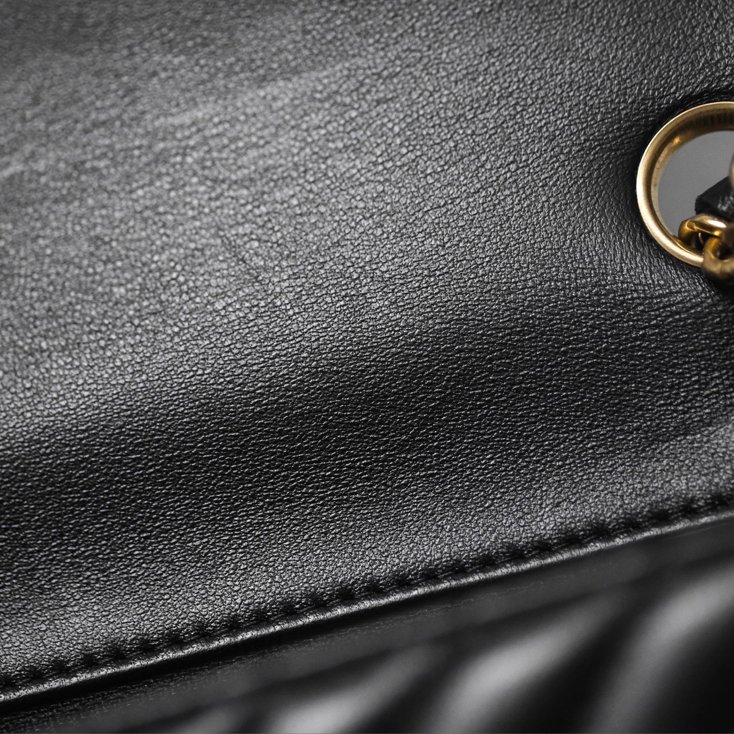 Chanel Mini Square Flap Chevron Black Lambskin Aged Gold Hardware