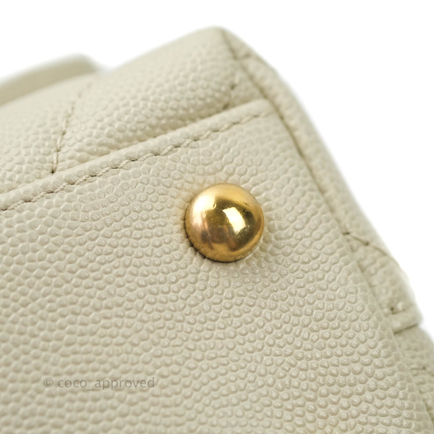 Chanel Mini Coco Handle Chevron Stone White Caviar Aged Gold Hardware