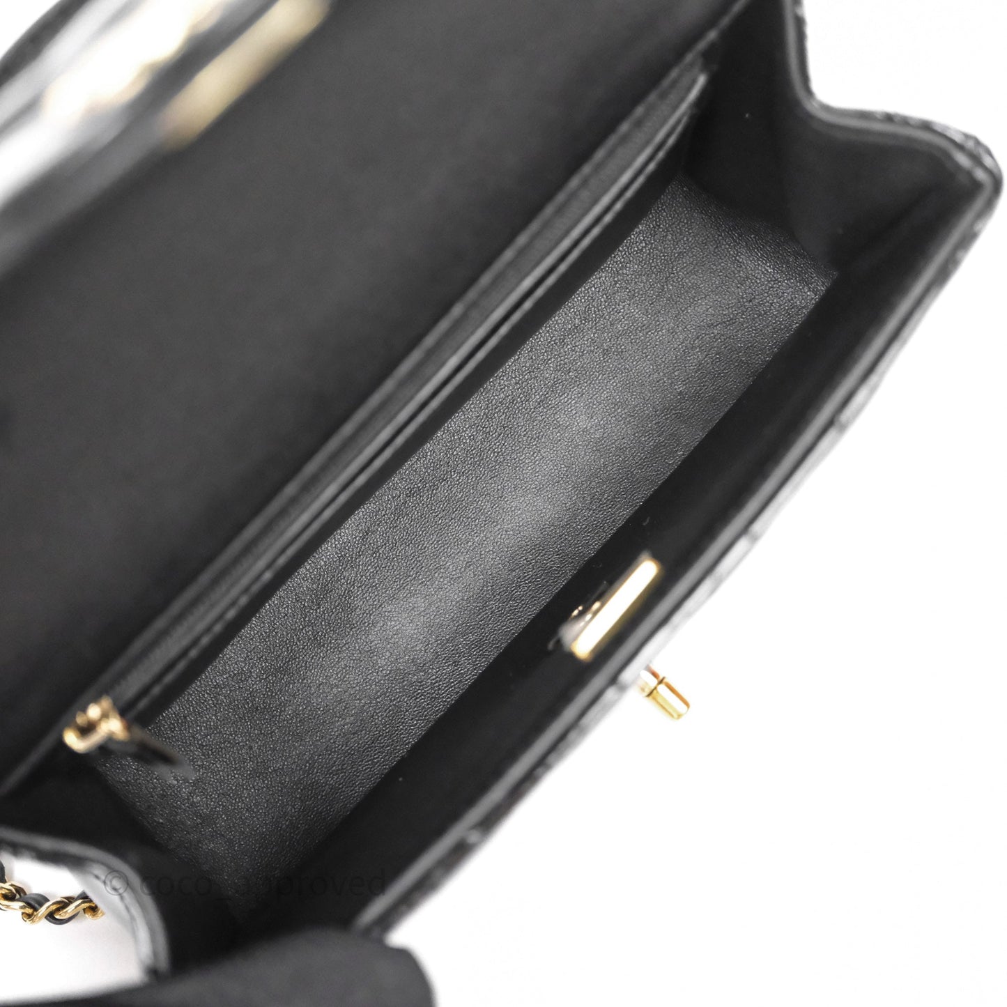 Chanel Top Handle Mini Rectangular Flap Black Patent Gold Hardware