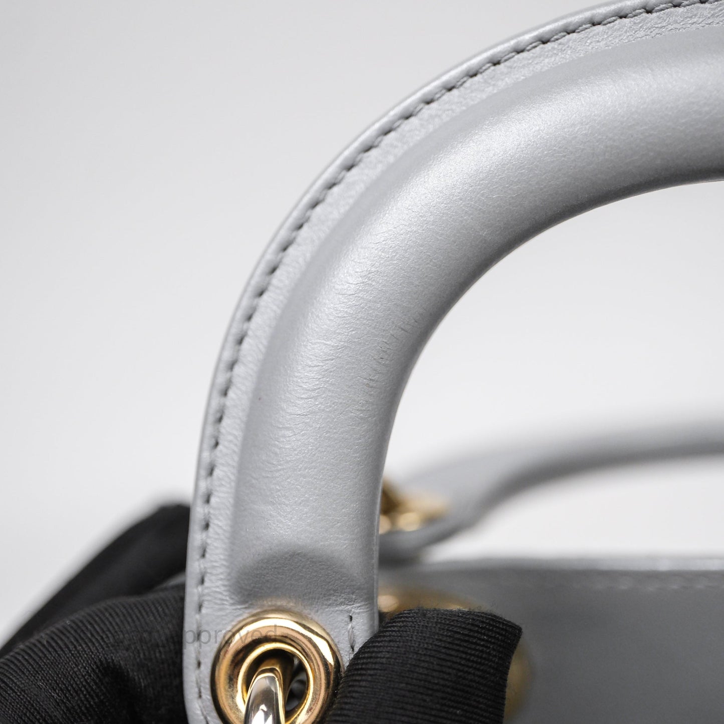 Christian Dior Mini Lady Dior Iridescent Grey Lambskin Cannage Gold Hardware