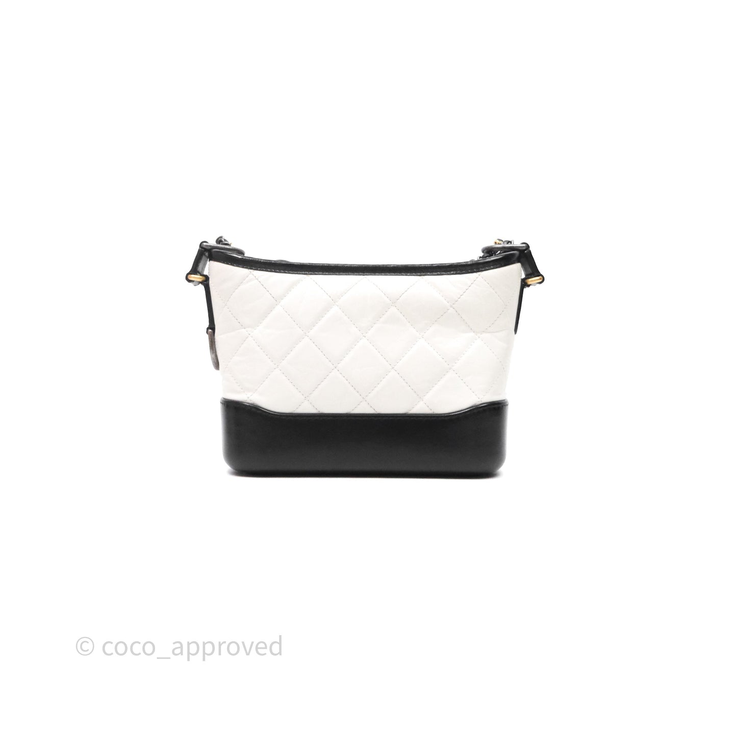 Chanel Quilted Small Gabrielle Hobo Black White Aged Calfskin Mixed Hardware