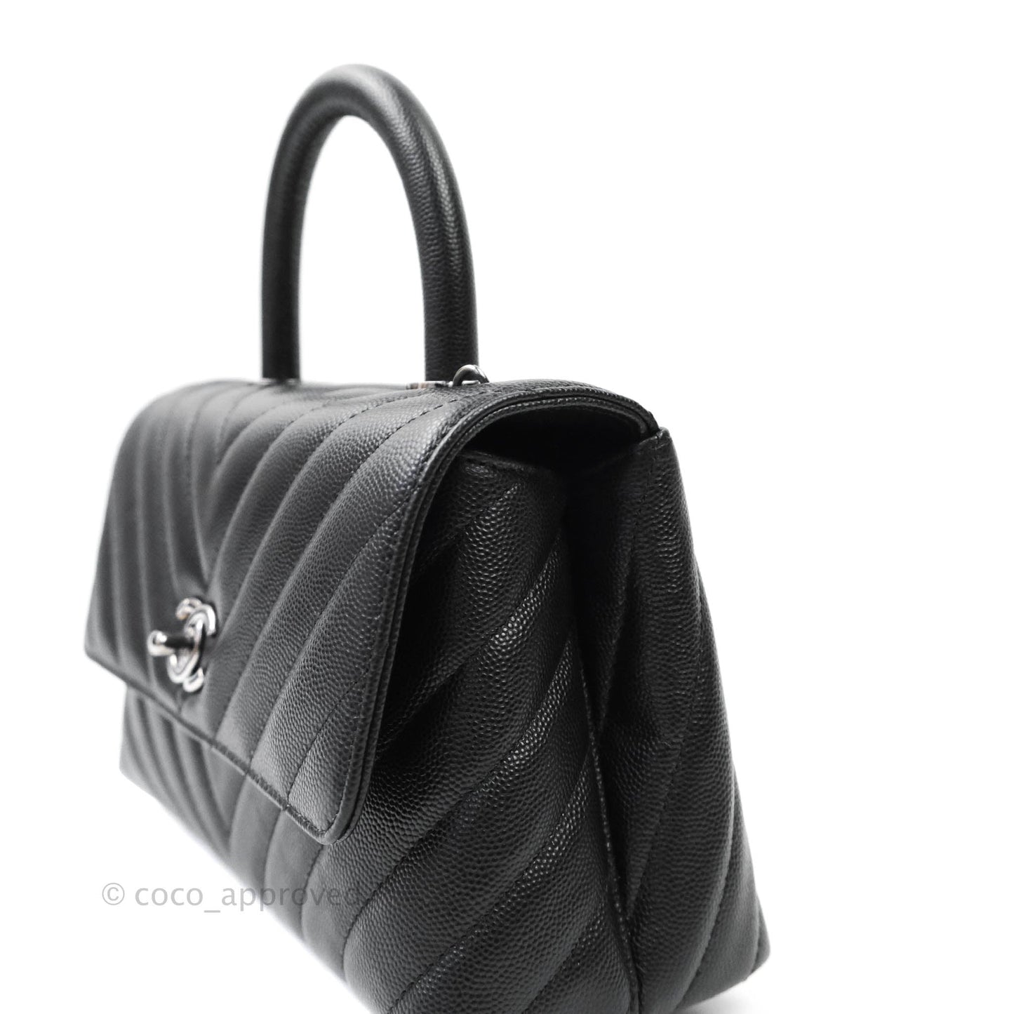 Chanel Mini (Small) Coco Handle Chevron Black Caviar Gun Metal Hardware