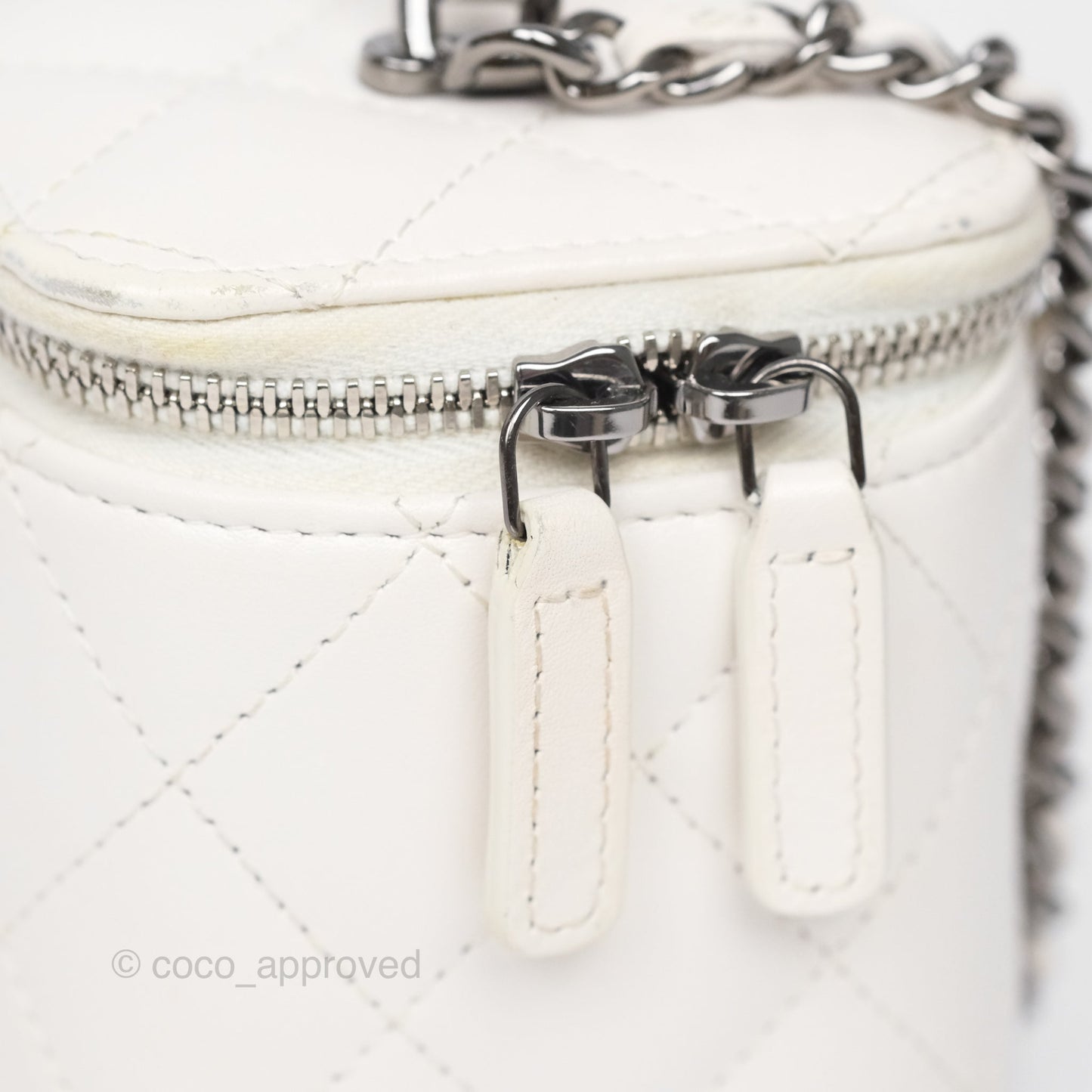 Chanel Crystals Top Handle Vanity Rectangular White Lambskin Gun Metal