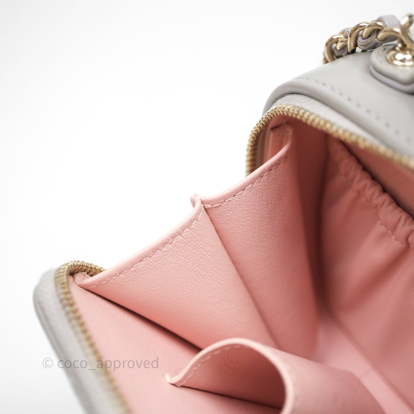 Chanel Mini Top Handle Camera Case Grey Shiny Calfskin Gold Hardware 22B