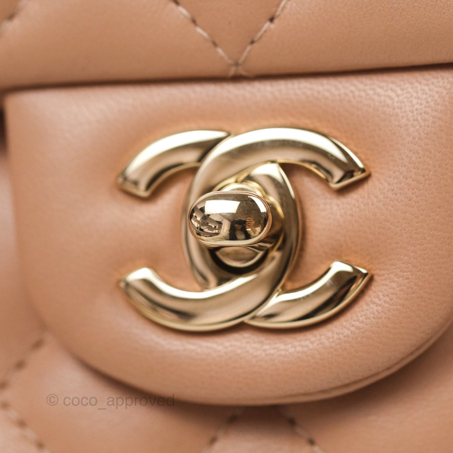 Chanel Quilted Mini Rectangular Flap Beige Lambskin Gold Hardware