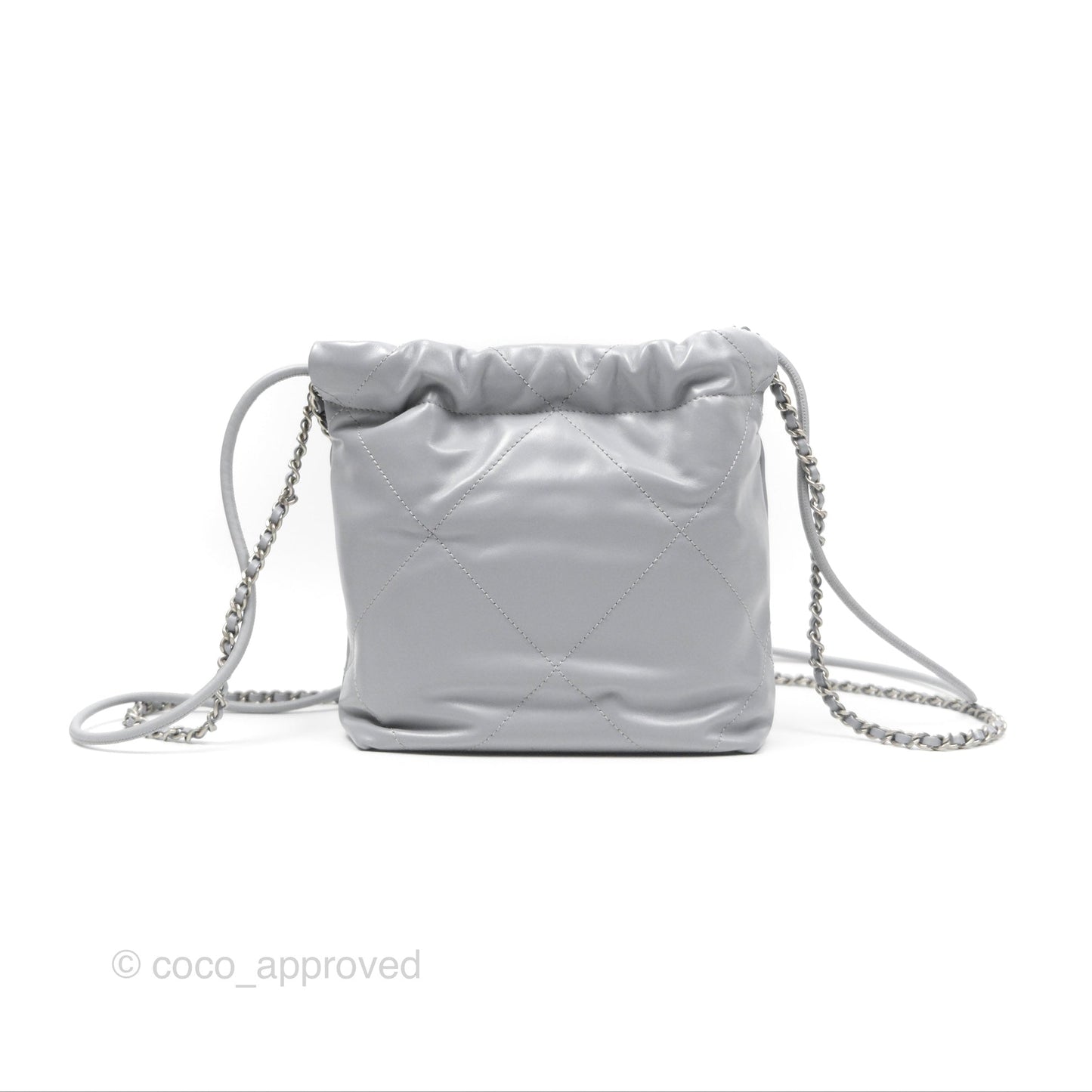 Chanel 22 Mini Bag Light Grey Shiny Crumpled Calfskin Matte Silver Hardware