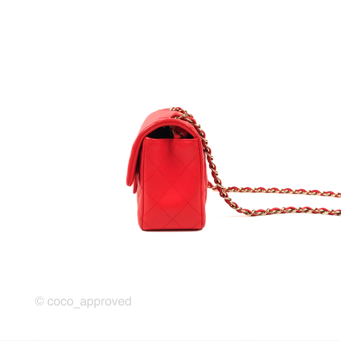 Chanel Quilted Mini Rectangular Flap Red Lambskin Gold Hardware