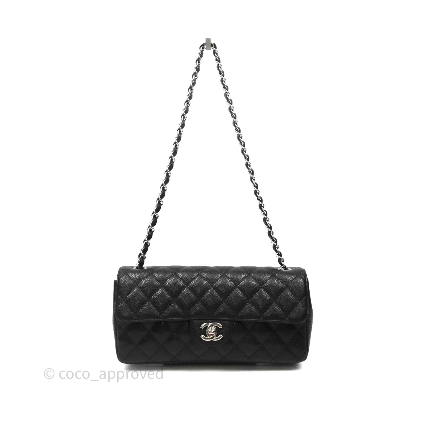 Chanel East West Flap Bag Black Caviar Silver Hardware