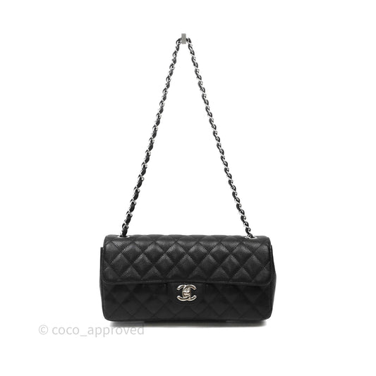 Chanel East West Flap Bag Black Caviar Silver Hardware
