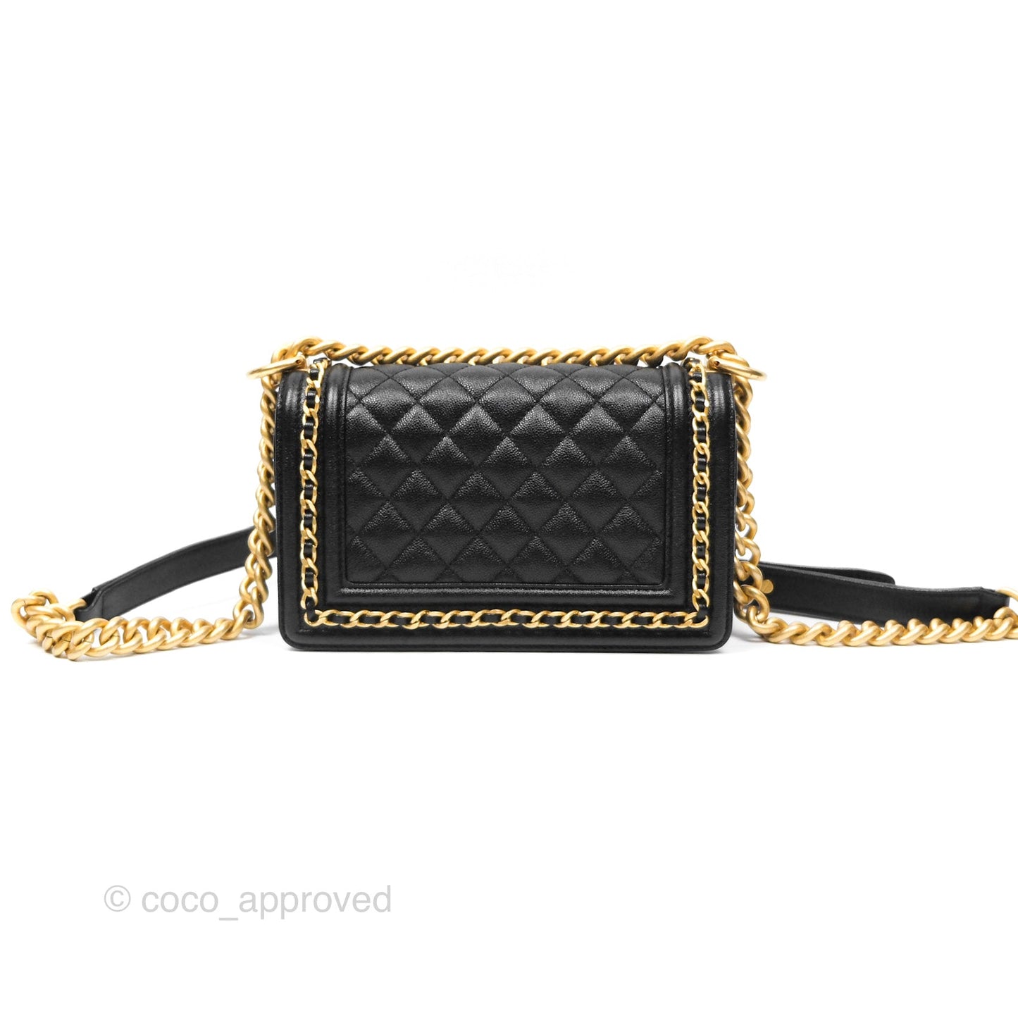 Chanel Small Chain Around Boy Quilted Black Caviar Aged Gold Hardware