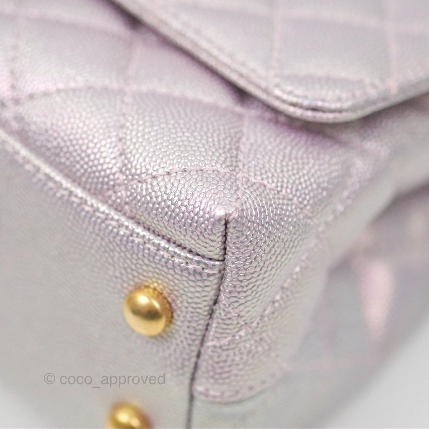 Chanel Mini Coco Handle Quilted Iridescent Purple Caviar Gold Hardware