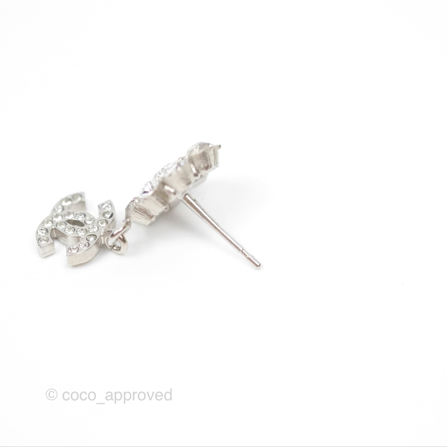 Chanel Crystal CC Flower Earrings Silver Tone 15A