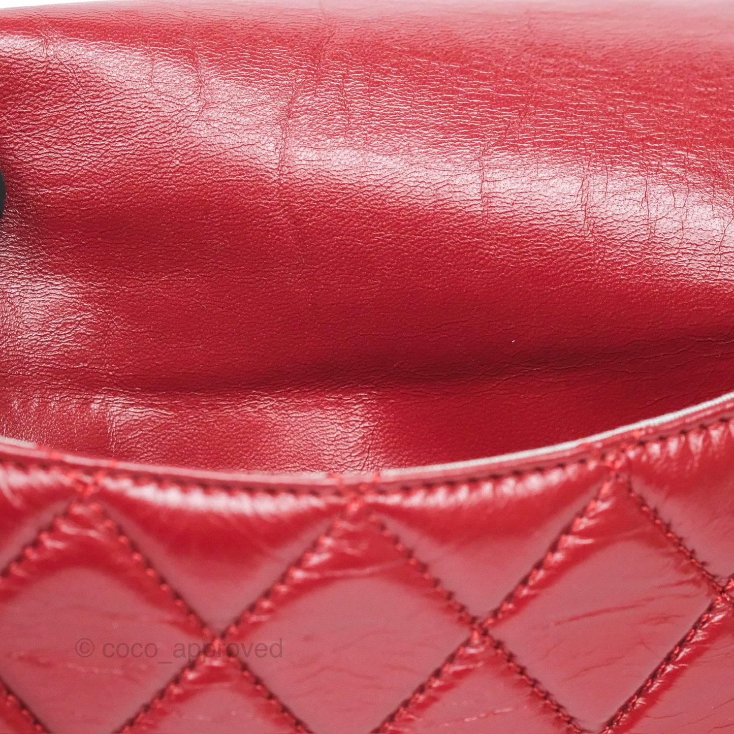 Chanel CC Flap Shoulder Bag Dark Red Crumpled Leather Silver Hardware