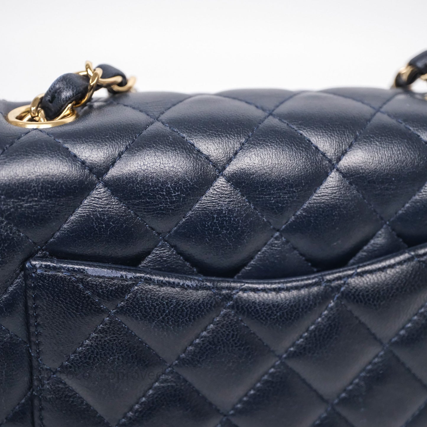 Chanel Mini Square Flap Quilted Navy Lambskin Gold Hardware